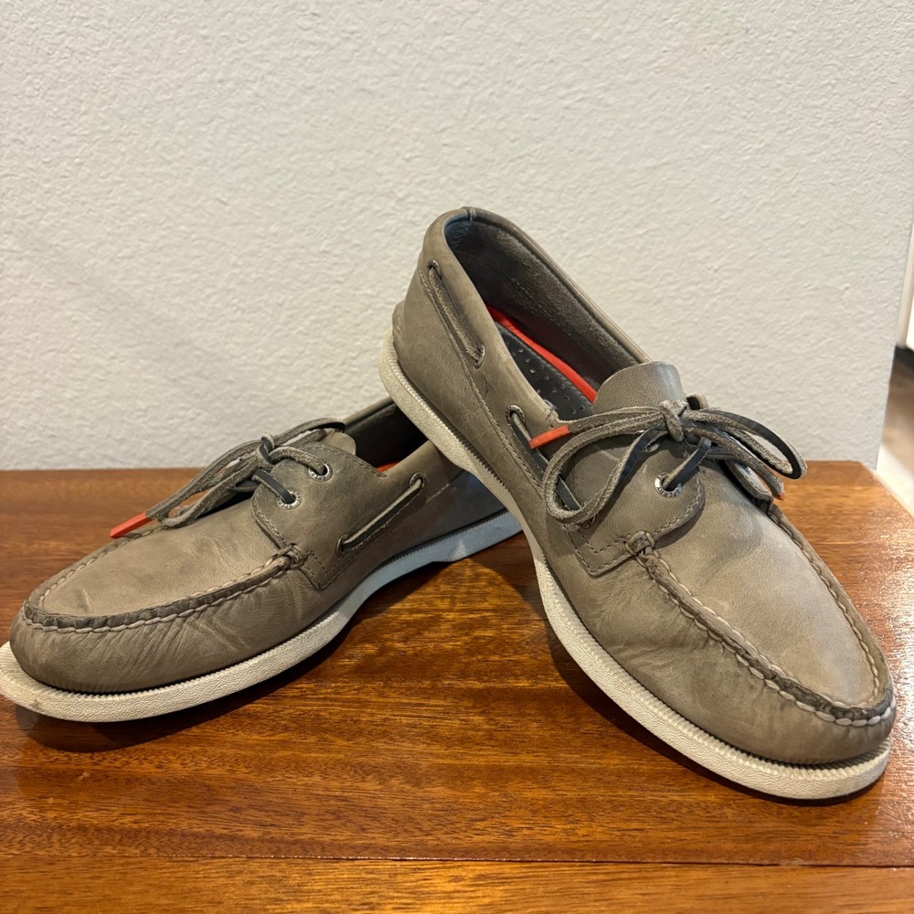 Sperry Top-Sider Boat Shoes Mens 9 Grey Green Leather STS23930